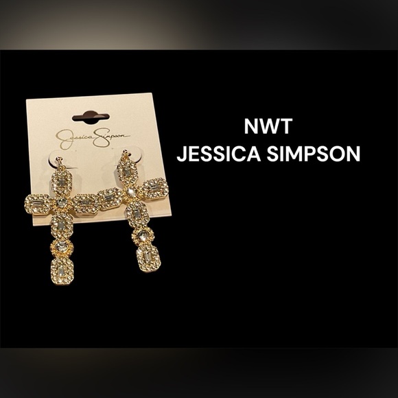 NWT JESSICA SIMPSON GLASS STONE CROSS EARRINGS GREAT GIFT - Picture 1 of 1
